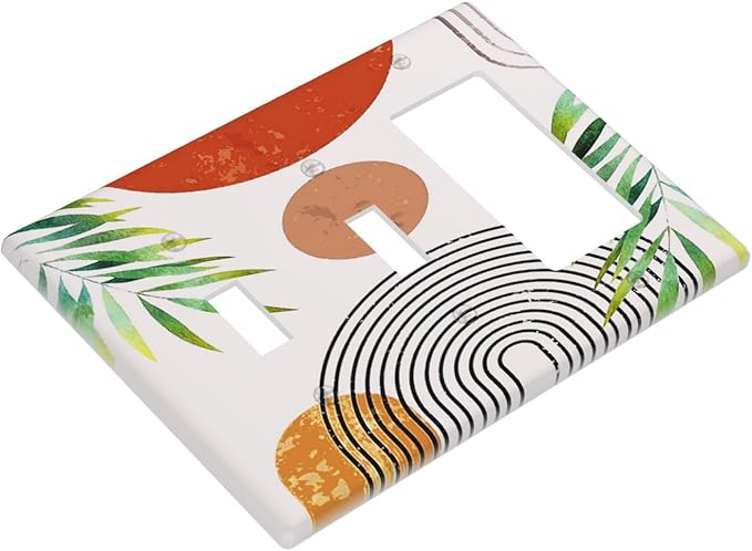 Beige Orange Boho Mid Century Abstract 3-Gang 2-Toggle 1-GFCI/Decorator Combination Light Switch Decorative Triple Combo Device Switches/Rocker Outlet Covers and Wall Plate