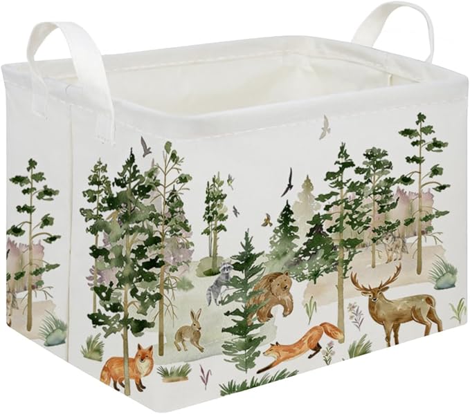 Rectangular Woodland Animal Basket Kids Baby Storage Basket,Bear Fox Boys Girls Gift Toy Box Bin for Nursery, Shelf Book Woodland Room Decor,Gift Baskets(Tree animals)