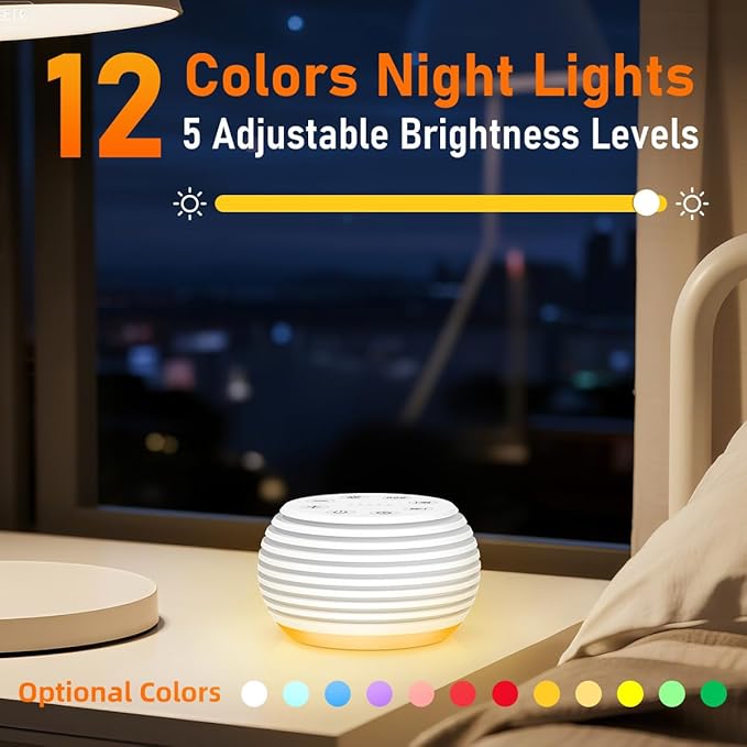 SleeZOO Portable Sound Machine White Noise Machine Sleep Machine with 30 Soothing Sounds 32 Volume Levels 5 Timers 12 Lights Memory Function Rechargeable for Baby Kids Adults and Home Office Travel