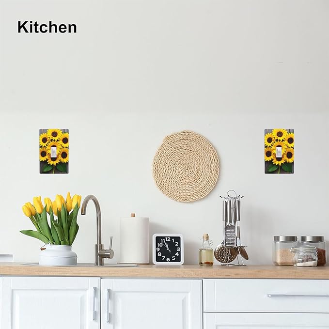 Sunflower 1-Gang Toggle Light Switch Plate, Yellow Floral Faux Rustic Wood Printed Decorative Wall Plate for Farmhouse, Bedroom, Kitchen & Sunroom