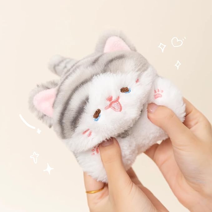 PEACH CAT Striped Cat Stuffed Animal Cute Kitten Plushies Small Plush Toys Gifts for Kids Grey