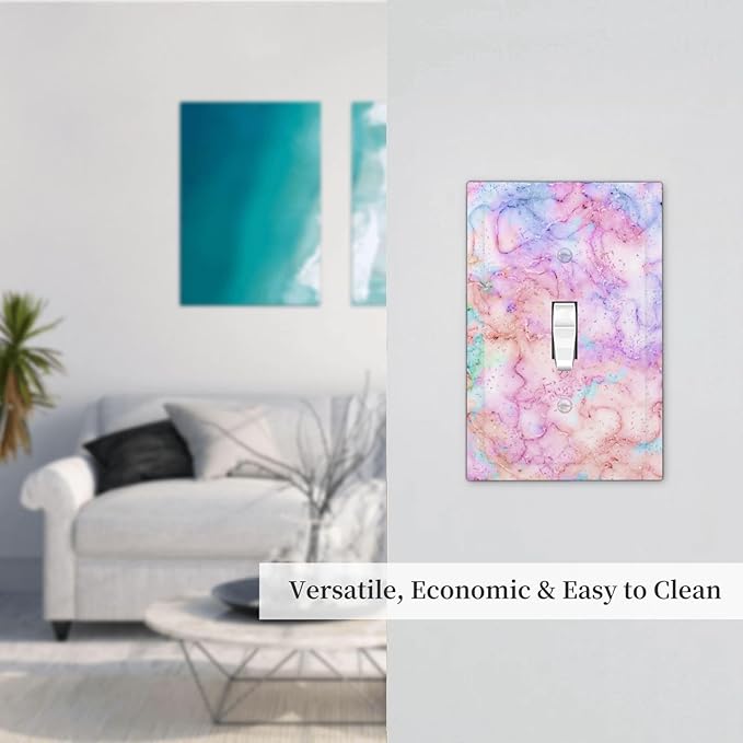 Decorative Switch Plate Covers Cute Marble Texture 1 Gang Single Toggle Light Switch Cover Pink Purple Gold Abstract Jumbo Size Wall Plate Electrical Switchplate Receptacle Plug for Kids Girls Nursery