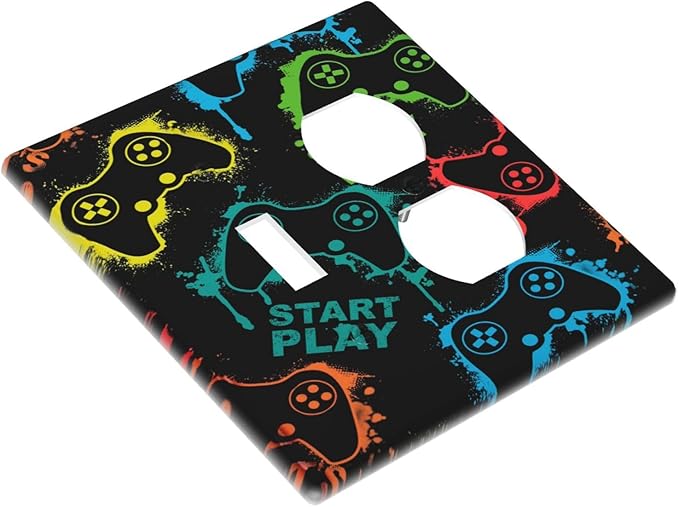 Gaming Hippie Gamer Modern Gamepad Colorful Graffiti Wallplates 1 Toggle 1 Duplex Switch Plate Electrical GFCI Faceplate Decorative Light Switch Covers for Kids Room Nursery Decor