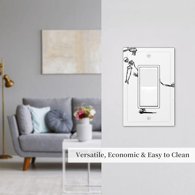 Decorative Outlet Covers Skeleton Basketball Funny Skull Stick Figure 1 Gang Single Rocker Light Switch Cover Plate Wall Plates Gfci Faceplate For Home Office Decor