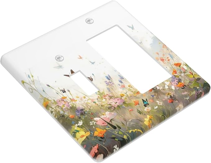 Wildflowers Watercolor Floral Colorful Butterfly Outlet Covers 1 Toggle 1 Rocker Combination Decorative Wall Plate Electrical Switch Plates Light Switch Cover Plate for Farmhouse Bed Room Decor