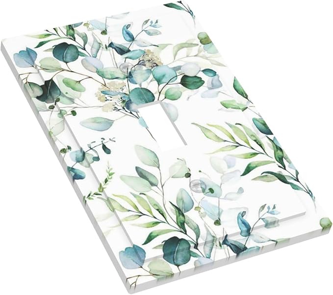Green Olive Sage Eucalyptus Leaves Single Toggle Light Switch Plate Outlet Cover Decorative One Device Wall Plate 1-Gang Electrical Switch Faceplate