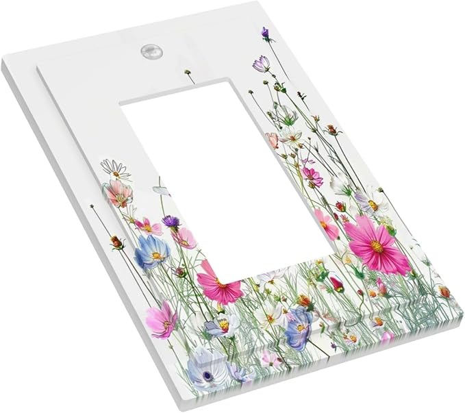 Decorative Outlet Covers Boho Colorful Flowering Plant Wild Flower 1 Gang Single Rocker Light Switch Cover Plate Wall Plates Gfci Faceplate For Bed Room Living Room Decor