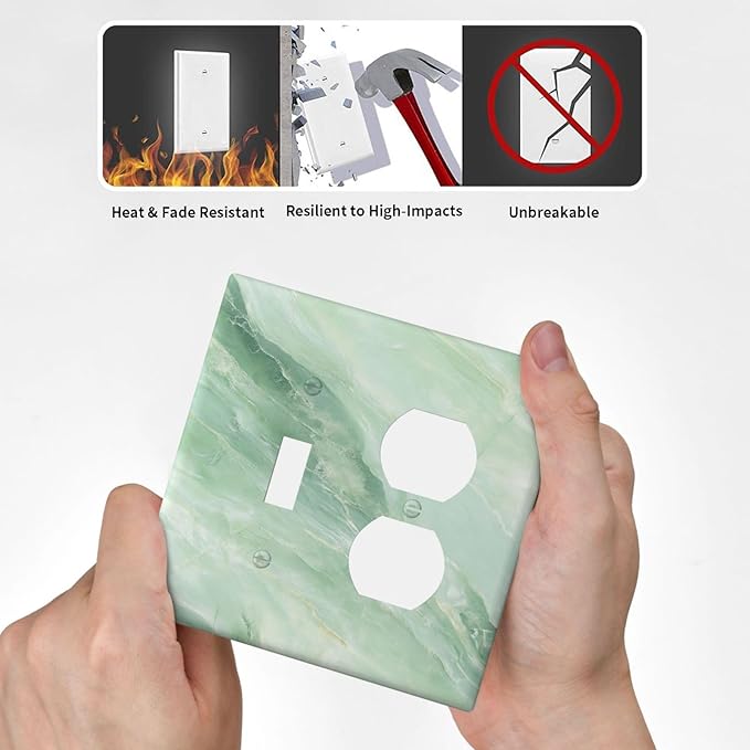 Outlet Covers Green Marble Luxury Abstract 2 Gang Decorative Switch Plates 1 Toggle Duplex Combo Light Switch Cover GFCI Electrical Wall Plates for Bathroom Bedroom Decor