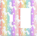 Purple Pink Girly Kid Girl Cute Colorful Rainbow Unicorn Decorative Single Toggle/Rocker Combo Light Switch Cover 2-Gang Electrical Wall Plate Double Combination Switch Decorator GFCI Receptacle Cover