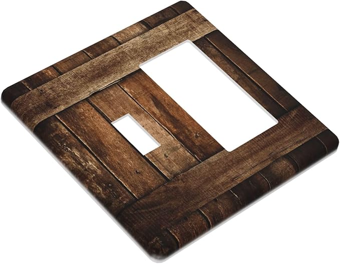 Brown Wooden Barn Door Old Wood Print Outlet Covers 1 Toggle 1 Rocker Combination Decorative Wall Plate Electrical Switch Plates Light Switch Cover Plate for Farmhouse Home Decor