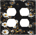 White Black Daisy Wildflower Modern Chrysanthemum Outlet Covers 2 Gang Double Duplex Decorative Light Switch Covers Electrical Wallplates Socket Faceplate for Bedroom Farmhouse Decor