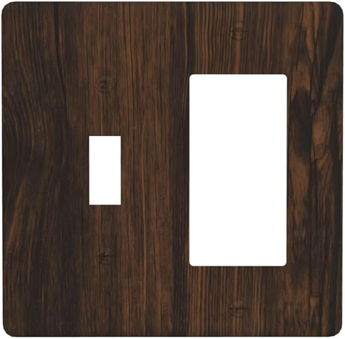 Light Switch Cover Plate Dark Brown Wood Grain Rustic Country Wooden 2 Gang Toggle Rocker Combo Wall Plates Decorative Switch Plates and Outlet Covers Socket Cover for Farmhouse Home Decor