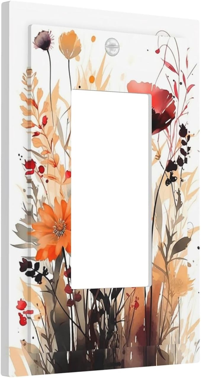 Decorative Outlet Covers Country Watercolor Flowers Art Wildflower 1 Gang Single Rocker Light Switch Cover Plate Wall Plates GFCI Faceplate for Bedroom Cabin Decor
