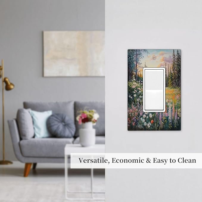Decorative Outlet Covers Floral Landscape Rustic Nature Wildflower 1 Gang Single Rocker Light Switch Cover Plate Wall Plates Gfci Faceplate For Bed Room Living Room Decor