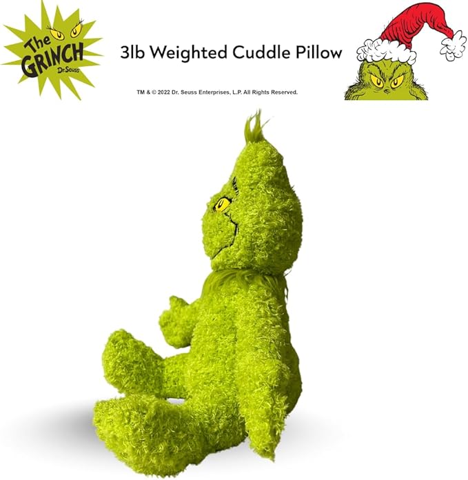Franco Calm Dr. Seuss Grinch Bedding Super Soft Plush Calming 3Lb Weighted Cuddle Pillow Buddy, Comfort Pillow (Officially Licensed Product)