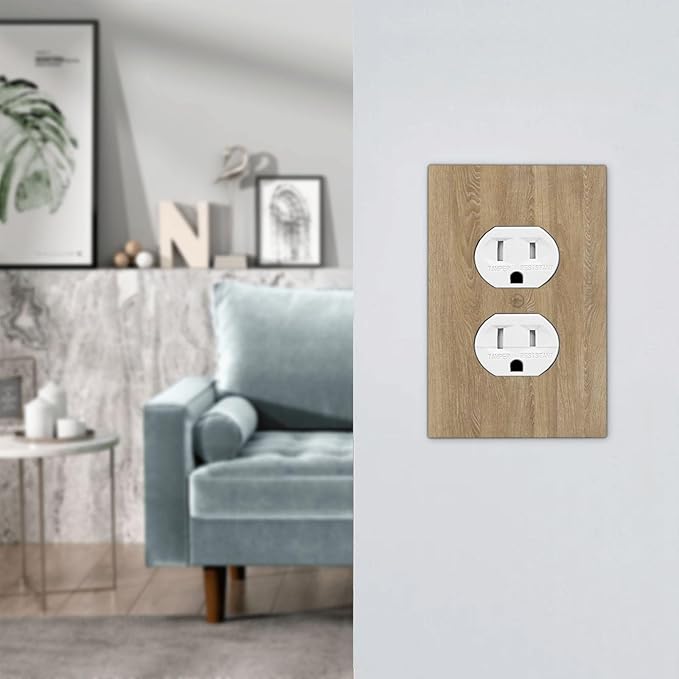 Outlet Covers Light Brown Wood Grain 1 Gang Duplex Light Switch Cover Plate Decorative Switch Plate Covers Electrical Socket Cover for Farmhouse Cabin Decor
