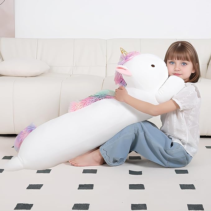 MMguai 40inch Jumbo Unicorn Stuffed Animal, Giant Rainbow Unicorn Stuffy Long Body Pillow Plush Toy, Large Soft Unicorns Plushies Gift for Kids Boy Girl, Birthday, Christmas