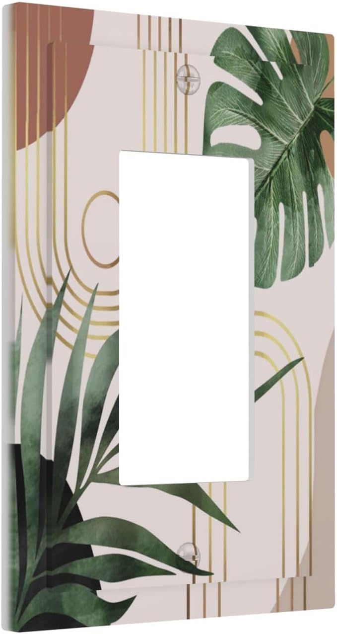 1 Gang Single Decorator/Rocker Wall Plate Mid Vintage Century Bohemian Abstract Minimalist Boho Light Switches GFCI Electrical Device Face Switchplate Plug Cover for Dimmers, Receptacle, USB Outlet