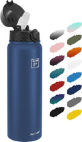 Fanhaw 32 oz Insulated Stainless Steel Water Bottle with Straw Lid, Leakproof Sports Bottle for Men, Women & Teens (Navy Blue)