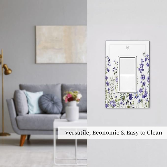 Lavender Wildflowers Purple Flowers Plant Floral Decorative Outlet Covers 1 Gang Single Rocker Light Switch Cover Plate Wall Plates GFCI Faceplate for Bedroom Living Room Decor