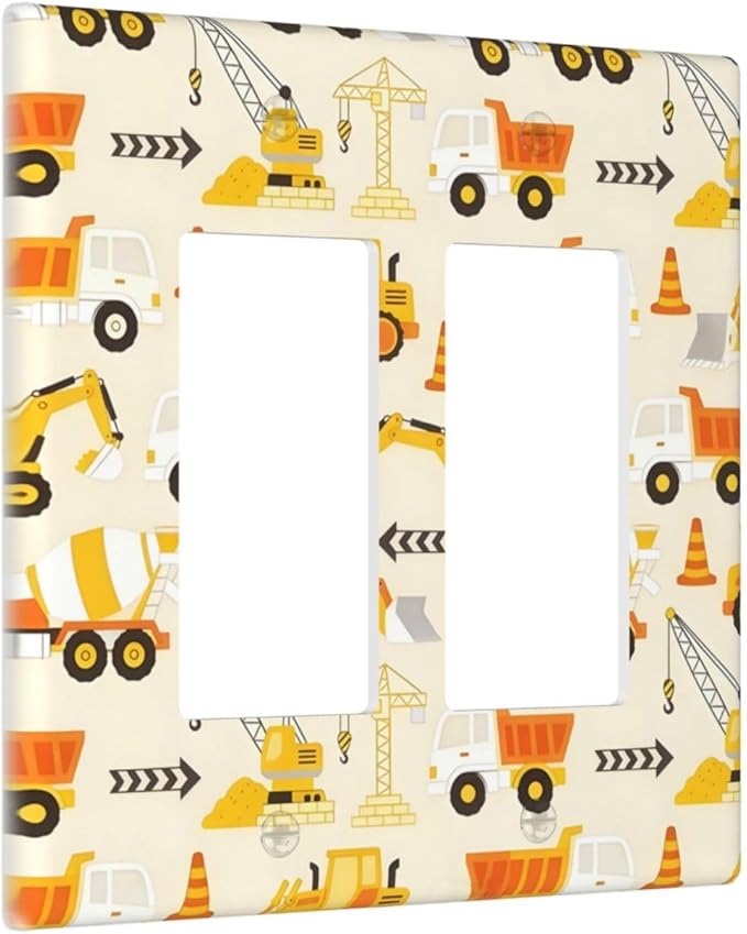 Decorative Outlet Covers Construction Vehicle Yellow Trucks Diggers 2 Gang Light Switch Cover Plate Double Rocker Wall Plates for Electrical Outlets Switch Plate Covers for Home Decor