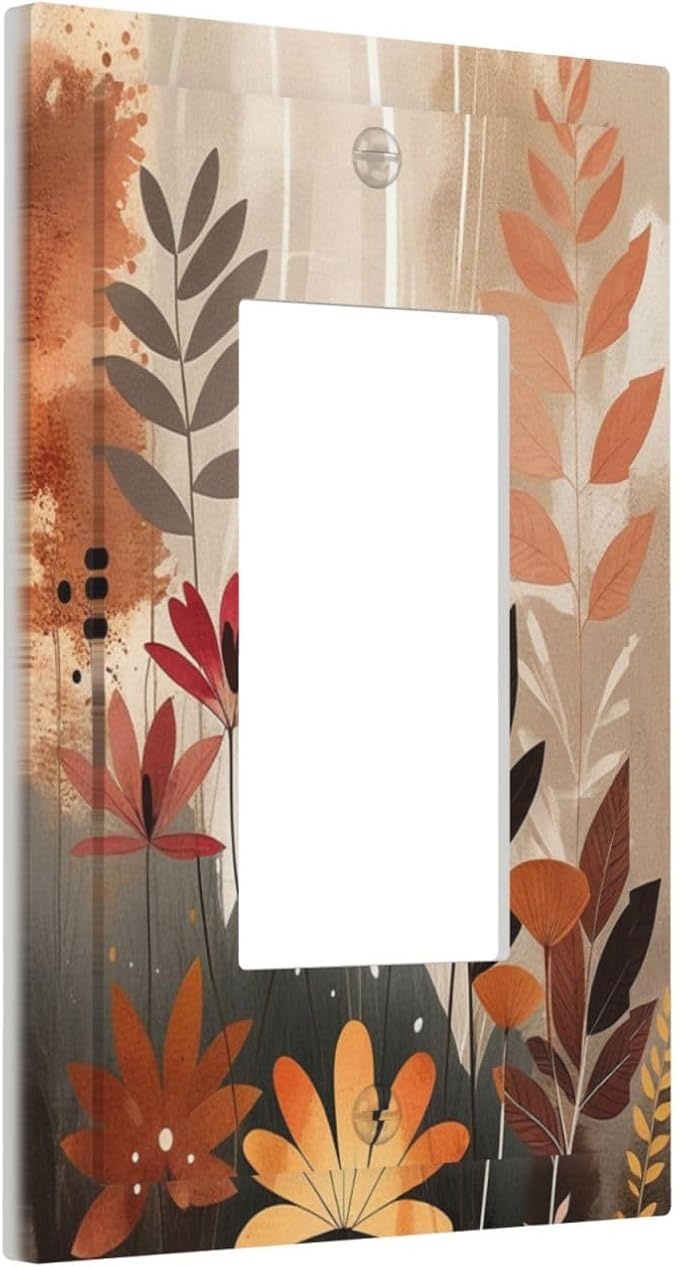 Boho Minimalist Vintage Wildflowers Plant Floral Art Watercolor Decorative Outlet Covers 1 Gang Single Rocker Wall Plates Gfci Faceplate Light Switch Cover Plate for Bedroom Living Room Decor