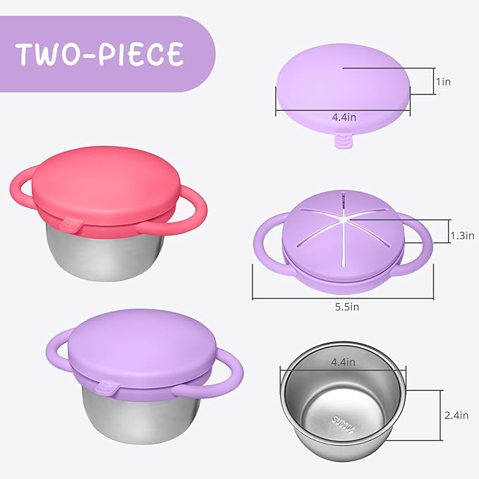 2 Pack Baby Stainless Steel Snack Containers for Kids with Spill Proof Food Grade Silicone Lids & Handles 9 OZ Baby Snack Cups No Spill Toddler Snack Box for Mess-Free Snacking