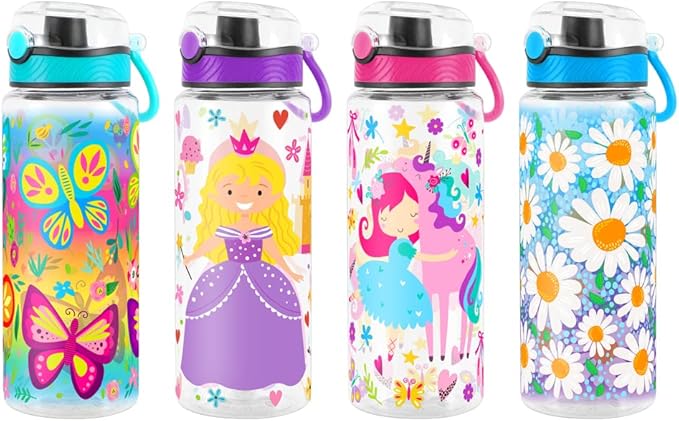 Home Tune Cute Water Bottle for School Kids Girls, BPA FREE Tritan & Leak Proof & Easy Clean & Carry Handle, 23oz/ 680ml - Princess