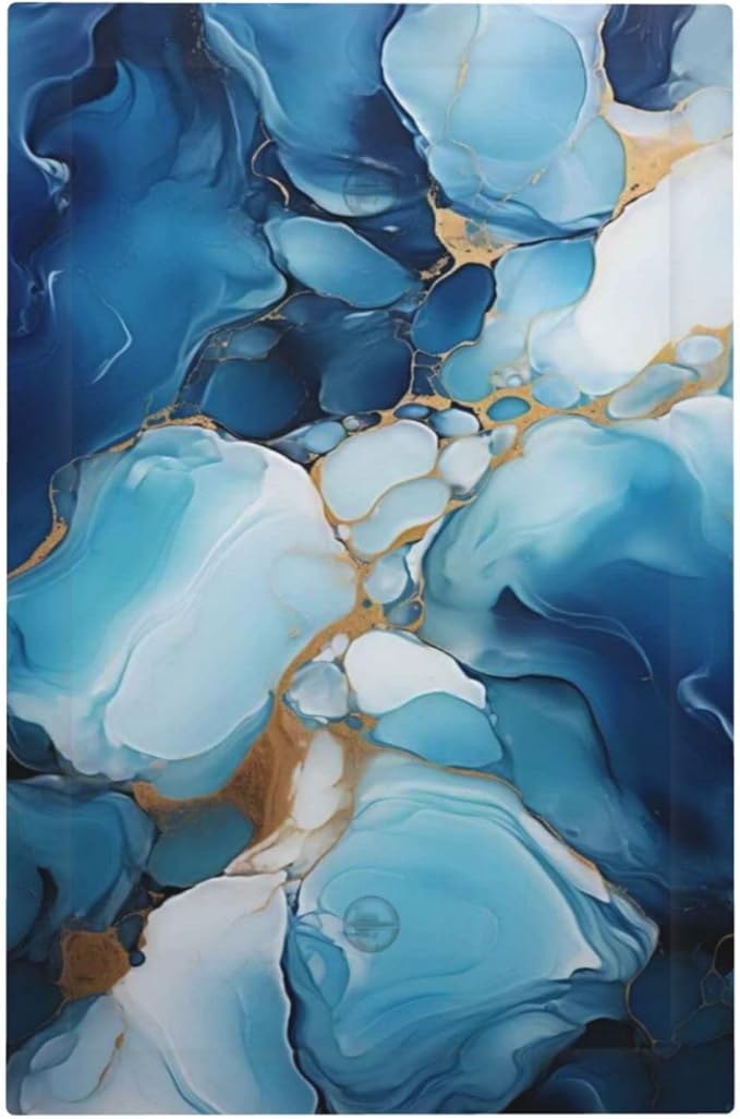 Decorative Light Switch Plate Covers Artistic Abstract Blue Marble Gold Line Painted 1 Gang No Device Switch Cover Plate Single Blank Wall Plate Switchplate Electrical Faceplate