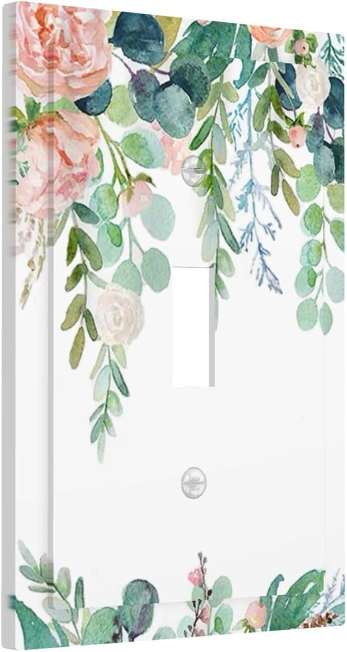 Green Eucalyptus Leaves Floral Watercolor Flower Decorative Light Switch Cover 1 Gang Single Toggle Device Electrical Faceplate Switchplates Decorator Outlet Wall Plate for Bed Room Living Room Decor