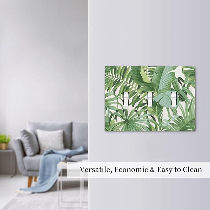 Tropical Palm Trees Leaves 3-Gang Toggle Device Switch Wall Plate Green Greenery Jungle Botanical Plant Boho Monstera Leaf Mid-Size Decorative Triple Decorator Light Switch Outlet Cover Faceplate