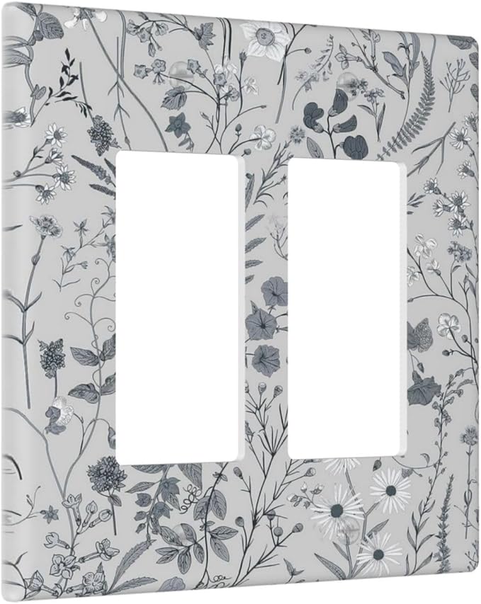 Boho Wild Flowers Farm Floral 2 Gang Rocker Decora Light Switch Cover Decorative Outlet Covers Wall Plate Electrical Faceplate Switchplate GFCI for Bathroom Home Living Room Decor