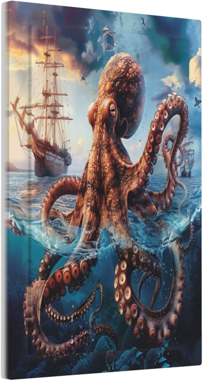 Light Switch Covers Deep Ocean Octopus Sailboat Sea Monster Decorative Switch Plates 1 Gang Blank No Device Outlet Covers Electrical WallPlates for Bathroom Bedroom Decor