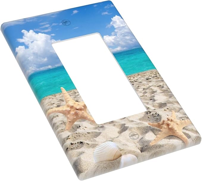 Beach Blue Ocean Single Gang Rocker Light Switch Cover Plates Decorative Outlet Covers, 1 Gang Rocker Wall Plate