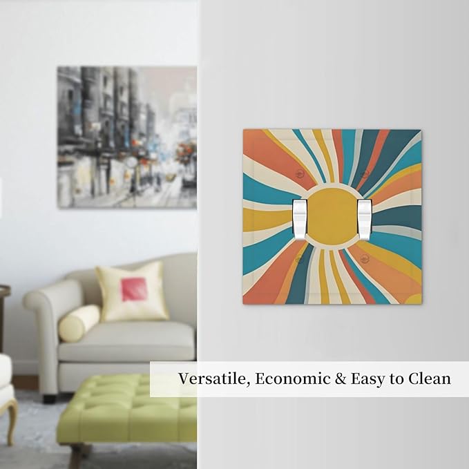 Decorative Switch Plate Cover with Retro Mid-Century Modern Sunburst Motif Design 2 Gang Wall Plate Unique Double Toggle Double Light Switch Covers for Abstract Teal/Yellow/Orange Wall Decor