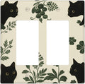 Decorative Outlet Covers Funny Black Cat Green Leaf 2 Gang Light Switch Cover Plate Double Rocker Wall Plates for Electrical Outlets Switch Plate Covers for Bedroom Home Decor