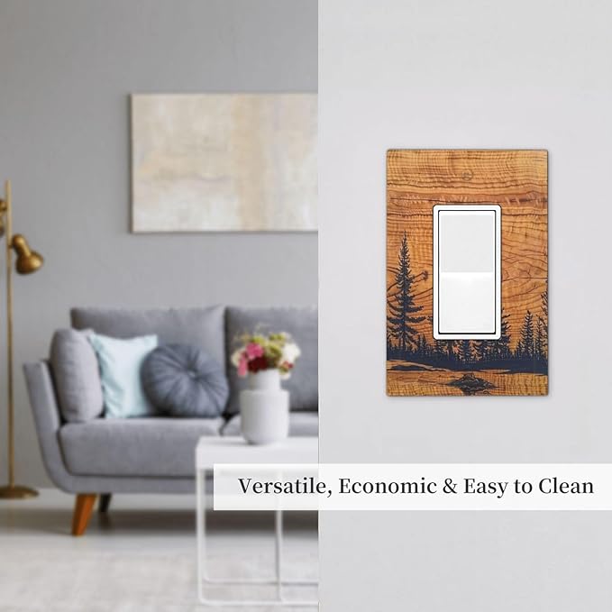 Pine Tree Forest Woodland Woods 1 Gang Single Decorator Receptacle Wall Plate Vintage Rustic Country Lodge Wooden Style Rocker/GFCI Device Light Switches Face Plug Cover Plate for Dimmers, USB Outlet