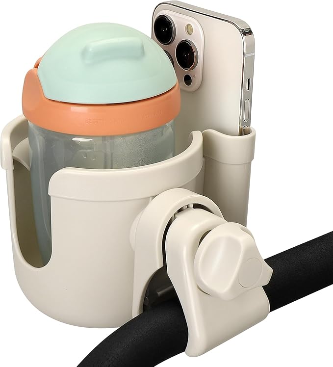 Accmor Stroller Cup Holder with Phone Holder, Bike Cup Holder, Universal Cup Holder for Uppababy Nuna Doona Strollers, 2-in-1 Cup Phone Holder for Stroller Bike Accessory