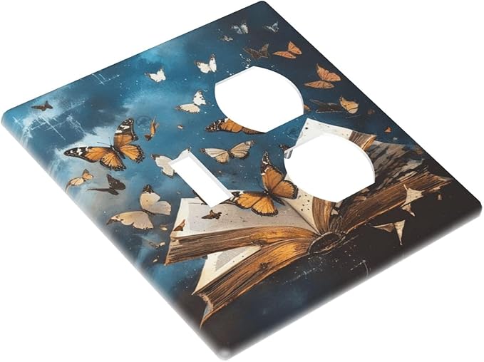 Decorative Art Light Switch Covers Butterflies from the Book 2 Gang Single Toggle Duplex Combination Electrical Faceplate Switchplate Wall Plate for Home Decor