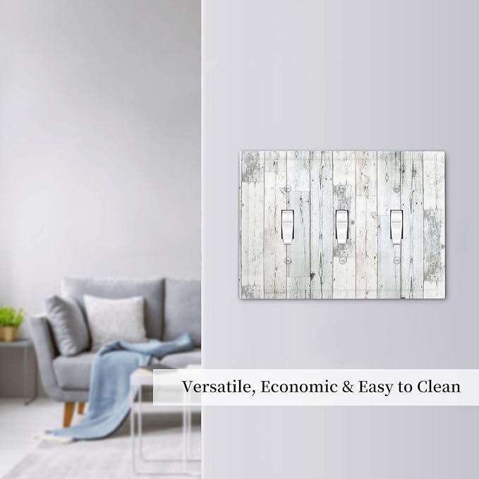 Grey White Wood 3 Gang Triple Toggle Light Switch Wall Plate Cover Decorative Electrical Faceplate for Rustic Barn Door Home Living Room Decorate 6.7" x 4.8