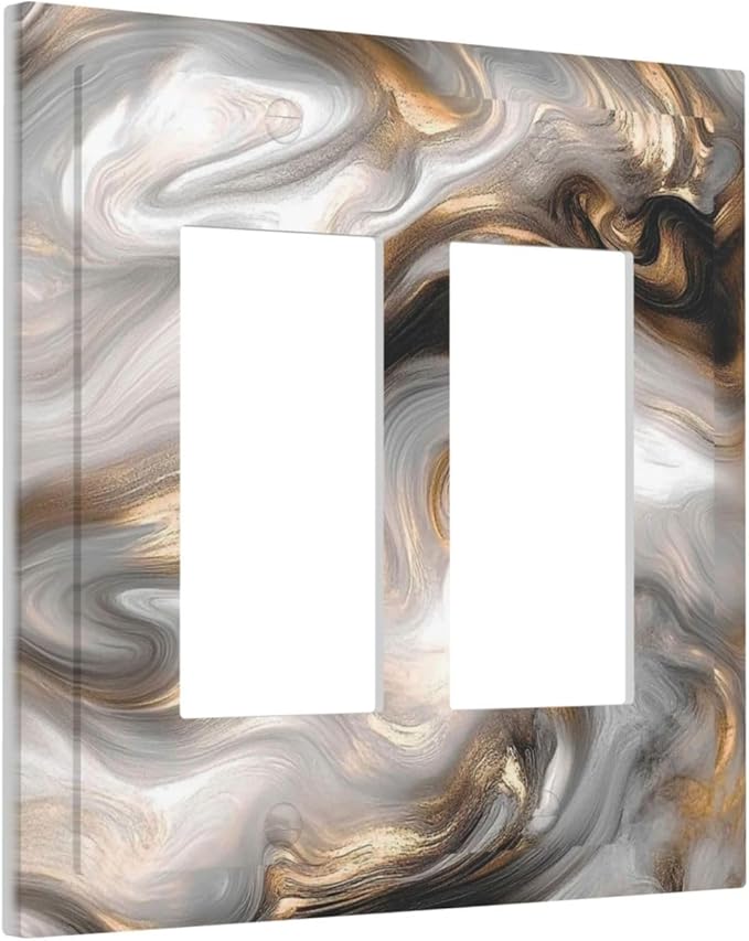 Decorative Outlet Covers Grey Brown Swirl Marble Texture 2 Gang Double Gfci Rocker Electrical Wall Panels Light Switch Cover Plate For Bathroom Kitchen Decor