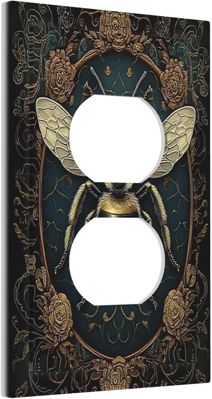 Outlet Covers Mid Century Bee Dark Floral 1 Gang Duplex Light Switch Cover Decorative Switch Plates Electrical Receptacle Faceplate Wall Plate For Home Office Decor