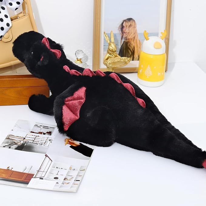 27.5" 2Lbs Weighted Stuffed Animal, Soft and Sturdy Weighted Dragon Plush for Kids and Adults, Small Black Dragon Stuffed Animal