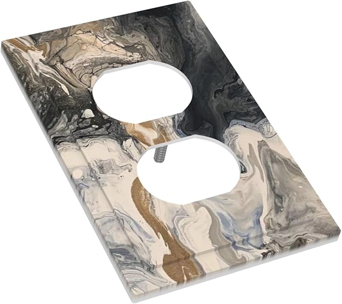 Outlet Covers Black Gold Swirl Fluid Painting Marble 1 Gang Duplex Light Switch Cover Decorative Switch Plates Electrical Receptacle Faceplate Wall Plate For Bathroom Kitchen Decor