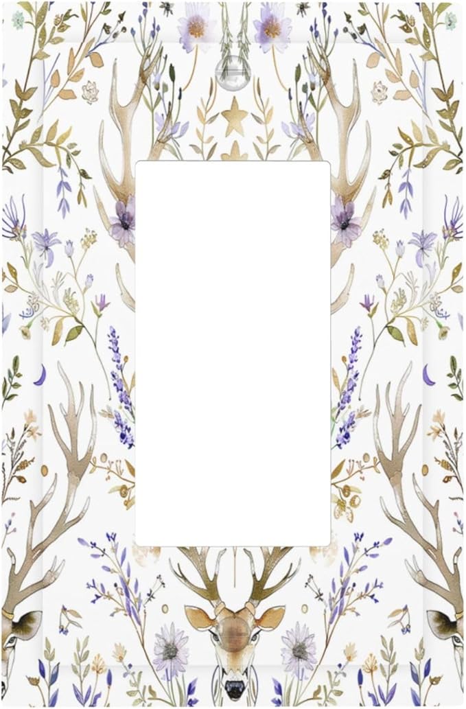 Decorative Outlet Covers Gothic Retro Floral Damask Elk Wild Flower 1 Gang Single Rocker Light Switch Cover Plate Wall Plates Gfci Faceplate For Bed Room Living Room Decor
