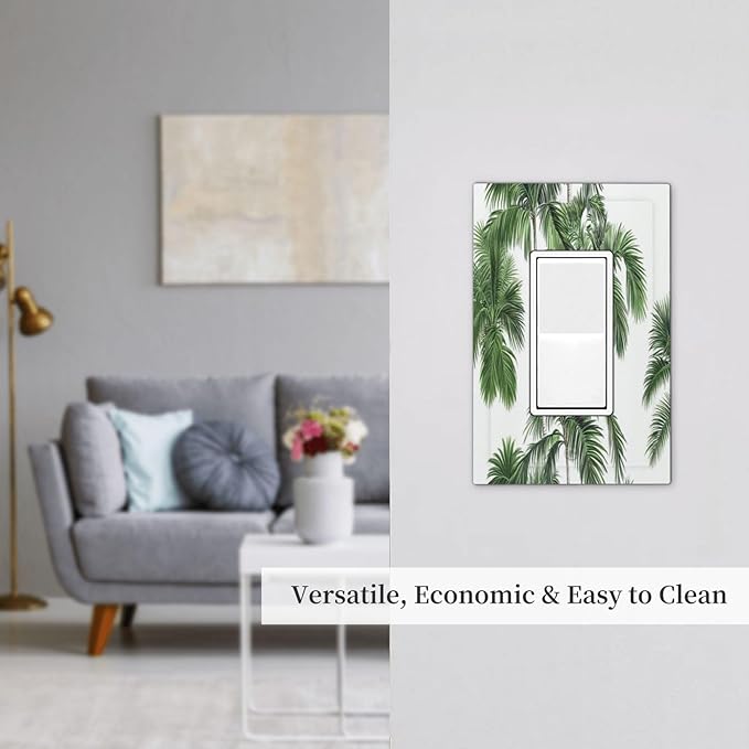 Decorative Outlet Covers Palm Trees Tropical Green Plant Palm Leaf 1 Gang Single Rocker Light Switch Cover Plate Wall Plates Gfci Faceplate For Bed Room Bathroom Decor