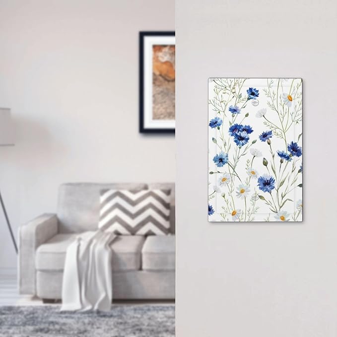 Light Switch Covers Watercolor Daisy Blue Floral Vintage Plant Decorative Switch Plates 1 Gang Blank No Device Outlet Covers Electrical WallPlates for Bedroom Home Decor