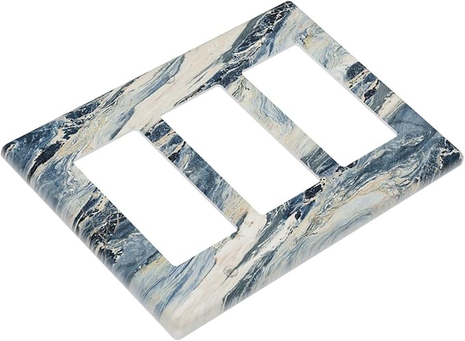Light Switch Covers Blue Grey Marbling Modern Abstract Design 3 Gang Rocker Electrical GFCI Decorative Triple Outlet Wall Plate Cover Switchplate for Bedroom living Room Decor