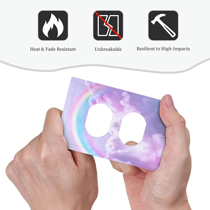 Outlet Covers Rainbow Sky with Clouds 1 Gang Duplex Light Switch Cover Plate Decorative Wall Plates Electrical Switchplate Receptacle for Bathroom Home Decor（2 Pack）