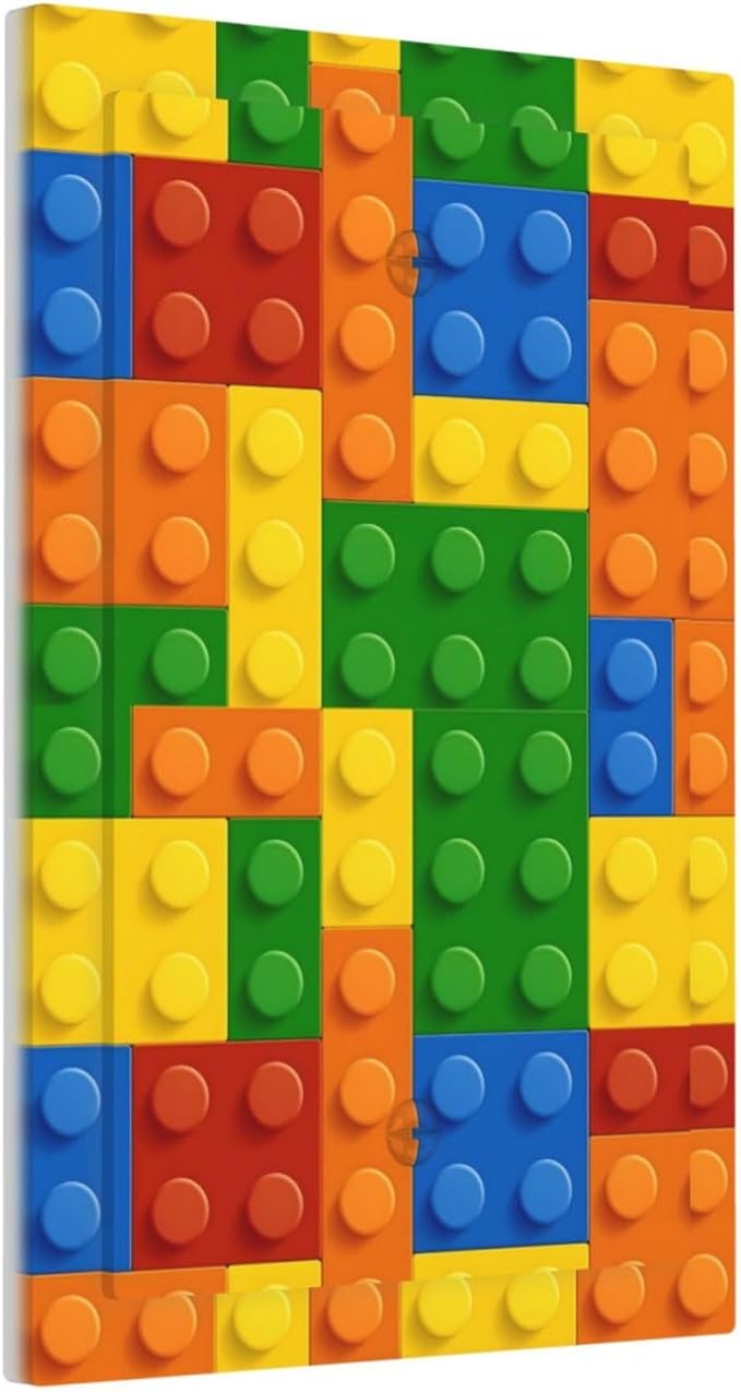 Building Blocks Theme Colored Bricks Print Light Switch Cover Plate 1 Gang No Device Blank Electrical Wall Plates Faceplate Decorative Switch Plate Covers for Room Office Home Decor